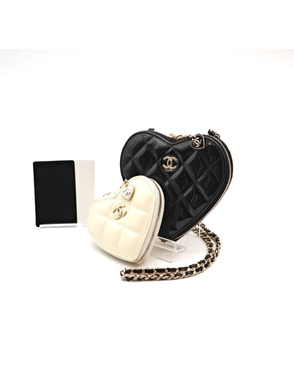 Chanel Patent Mini Bag Heart Pouch Black White